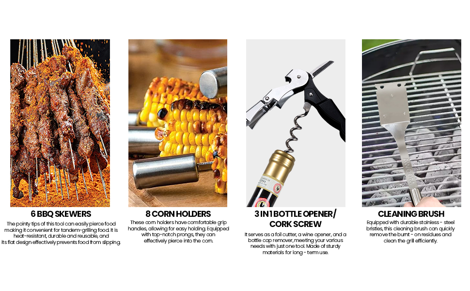 Набір гриля AWOOM 20 предметів: шампури, щипці, лопатка, щітка | З гриль-кофром | Для барбекю, кемпінгу та вечірок