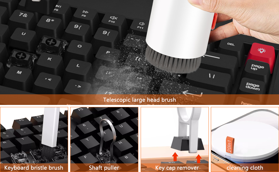 Набір для чищення клавіатури 20 в 1: щітки, очищувачі для гаджетів, смартфонів, ноутбуків, камер та об'єктивів