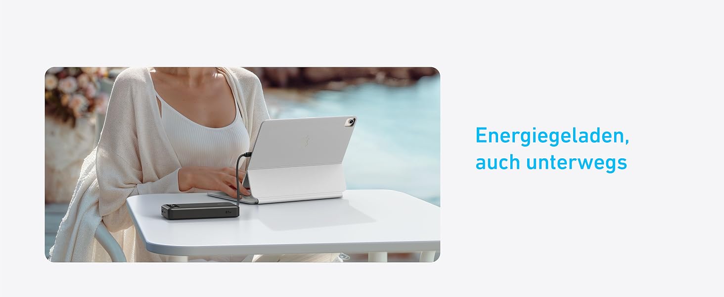 Powerbank Anker 20000mAh з вбудованим USB-C кабелем, 87W, 1 USB-C та 1 USB-A, для MacBook, iPhone, Samsung, Switch та інших пристроїв (Чорний)