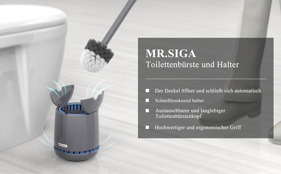 Набір для чищення унітазу Mr.Siga з тримачем та швидким висиханням, преміум-якість, сірий