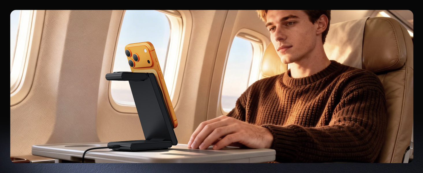 Зарядний пристрій 3-в-1 GEEKERA MagSafe для Apple Watch, iPhone (12-17) та AirPods, індуктивне зарядне, чорний матовий