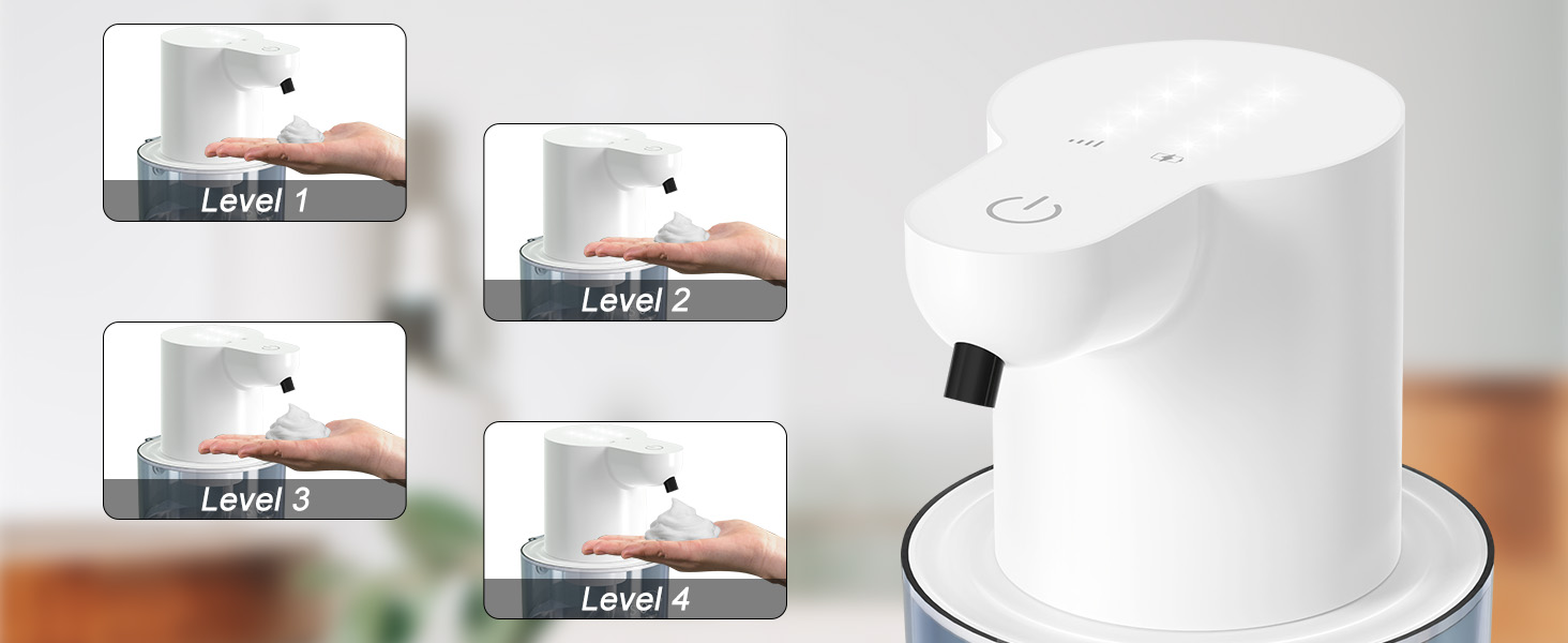 Автоматичний диспенсер для рідкого мила Cuteefun, 400 мл, сенсорний, індикатор заряду батареї, 4-рівнева регулювання дозування, настінний для ванної, кухні, чорний, піниться