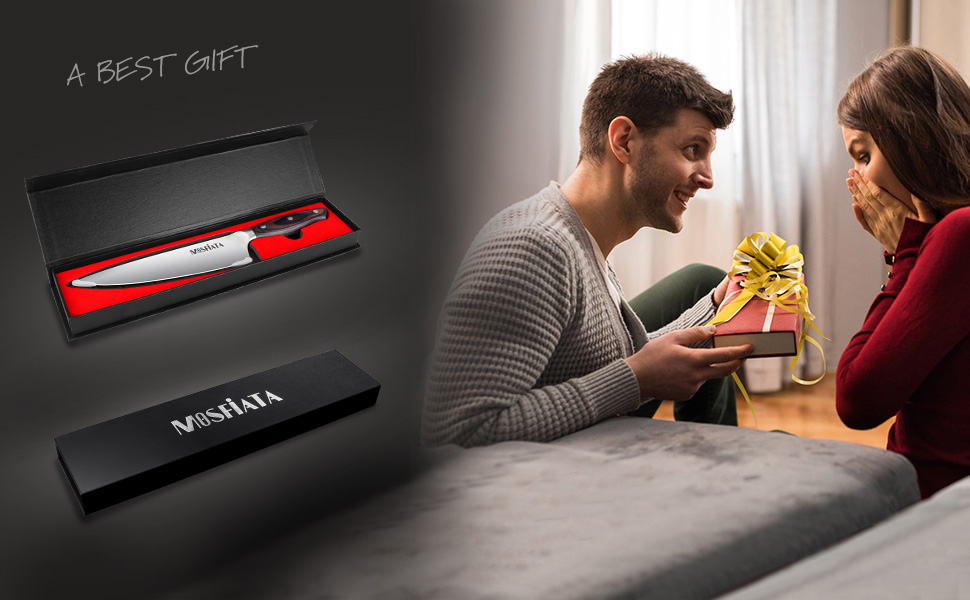 MOSFiATA Кухонний ніж професійний 20 см з піхвою, з нержавіючої сталі для м'яса, овочів, фруктів, суші