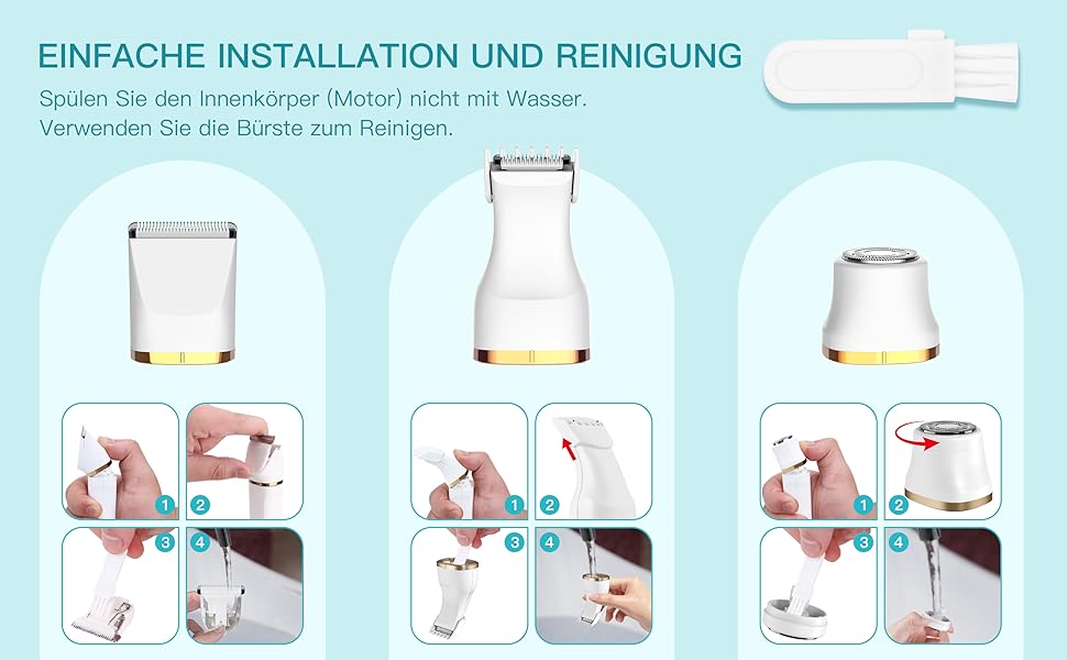 Електричний тример для бікіні 3-в-1 для жінок: тример для обличчя та інтимної зони, для чутливої шкіри. Вологостійкий, для мокрого та сухого використання, перезаряджається