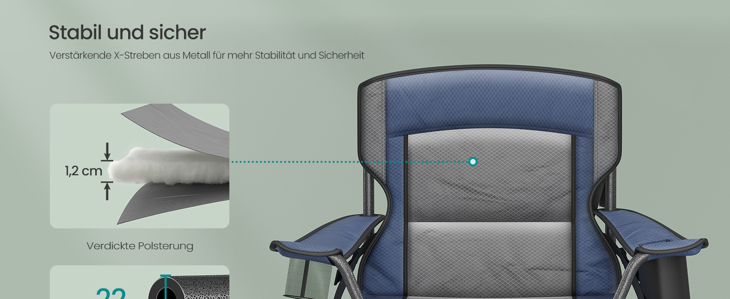 Крісло складане SONGMICS для кемпінгу з підсклянником, блакитне (до 205 кг)