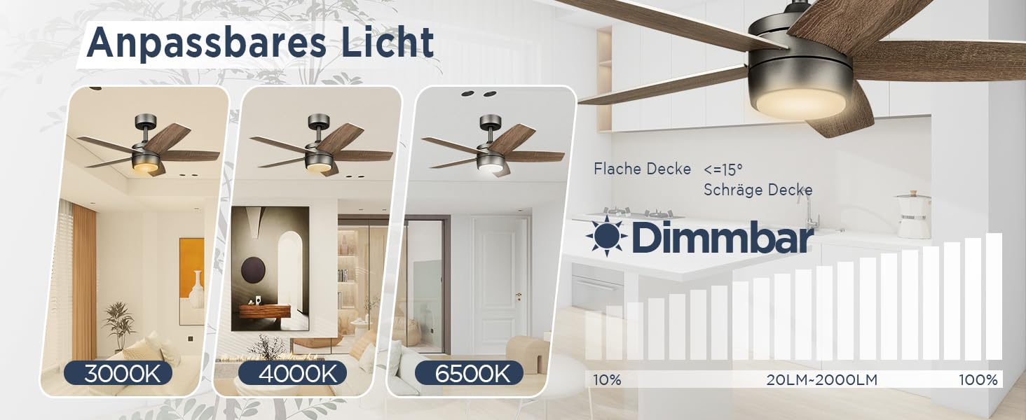 Стеляний вентилятор 91 см для маленьких кімнат: сучасний вентилятор з регульованим освітленням та дистанційним керуванням – реверсивний, тихий, з 6 швидкостями для маленьких спалень - 230V бронза+горіх