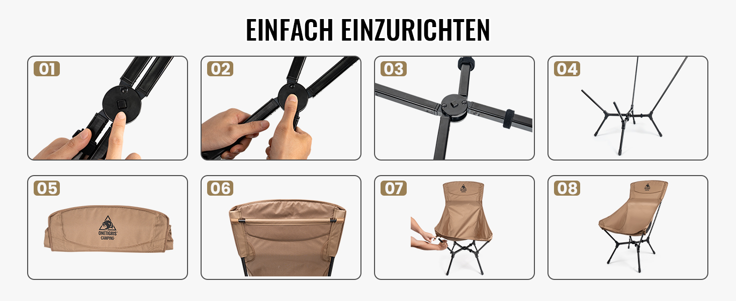 Кемпінговий стілець OneTigris OASISFLEX розкладний, висока спинка, до 150 кг, коричневий