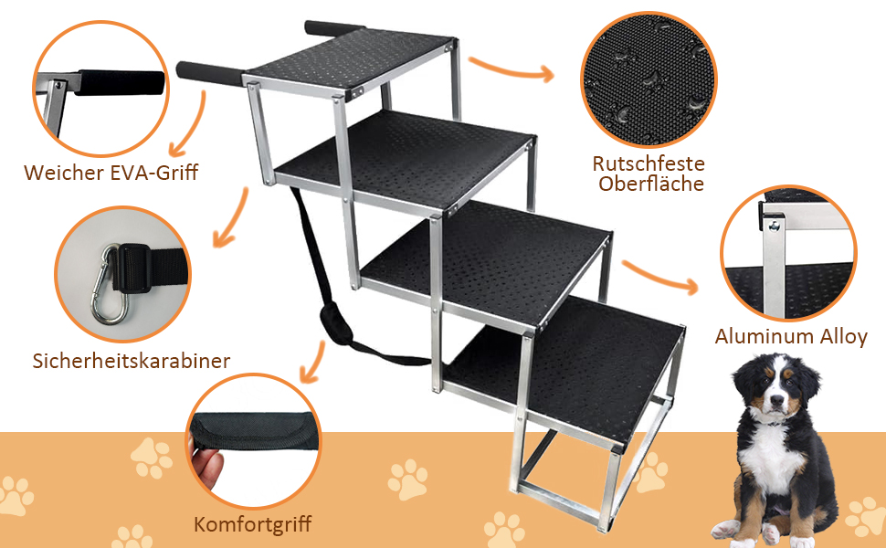 Східці для собак великих порід - автосходинки для собак з 4 ступенів, складані, алюмінієві, до 75 кг