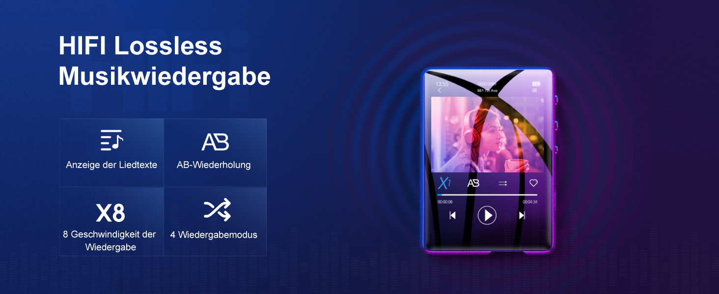 MP3 плеєр Mechen Bluetooth 32GB з динаміком, USB-C, FM-радіо, записом, Hi-Fi звук, тривалий час роботи, підтримка карт пам'яті, чорний