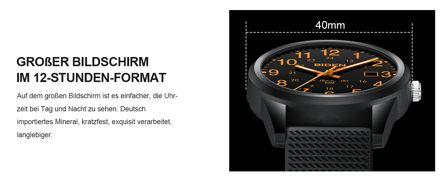 Чоловічий годинник: аналоговий кварцовий годинник з водозахистом 30M, стильний дизайн для чоловіків (A4-r015-schwarz Orange)