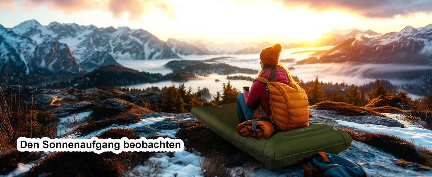 Origem Self-Inflating Camping Mat - Ultralight Sleeping Pad with Foot Pump - 14cm Thick - Ideal for Hiking, Travel, Beach, Tent & Hammock - Light Grey