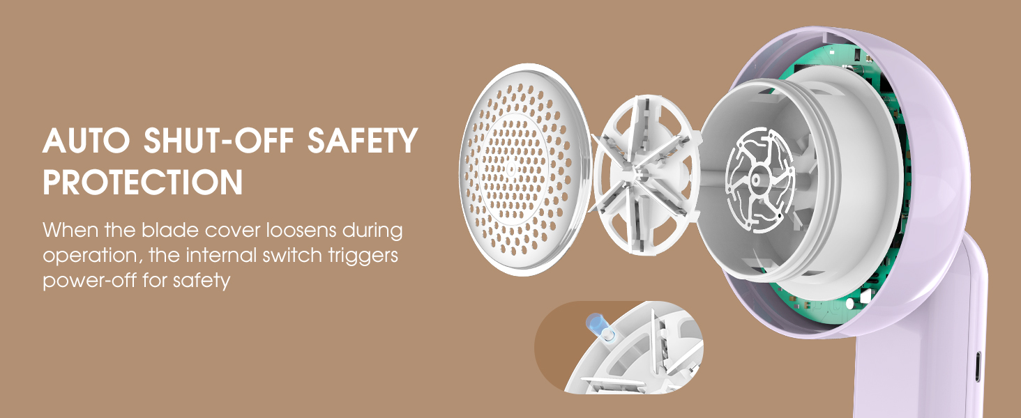 Електричний триммер для одягу Fusselrasierer: 6 лез, 3 швидкості, перезаряджається, з індикатором заряду, для пуловерів та одягу, фіолетовий