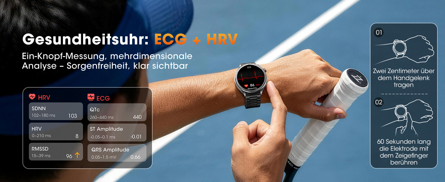Смарт-годинник чоловічий з ЕКГ та HRV, AI-GPT фітнес-трекер: моніторинг серця, SpO2, сну, тиску, 5ATM, дзвінки, ліхтарик, 120+ режимів спорту, сумісний з iOS та Android, чорний