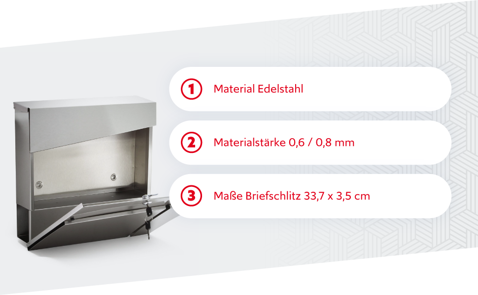 Поштовий ящик Wiltec Designer V23 з нержавіючої сталі 370x102x370 мм, настінний, з замком та відділенням для газет