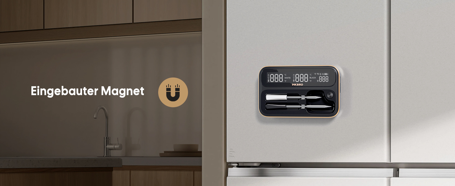 Інструмент Inkbird INT-12-BW: Бездротовий термометр для м'яса з Bluetooth 5.4 та Wi-Fi, водонепроникний (IP67), для приготування на грилі, в духовці, коптильні, ротатерії та аерофритюрниці