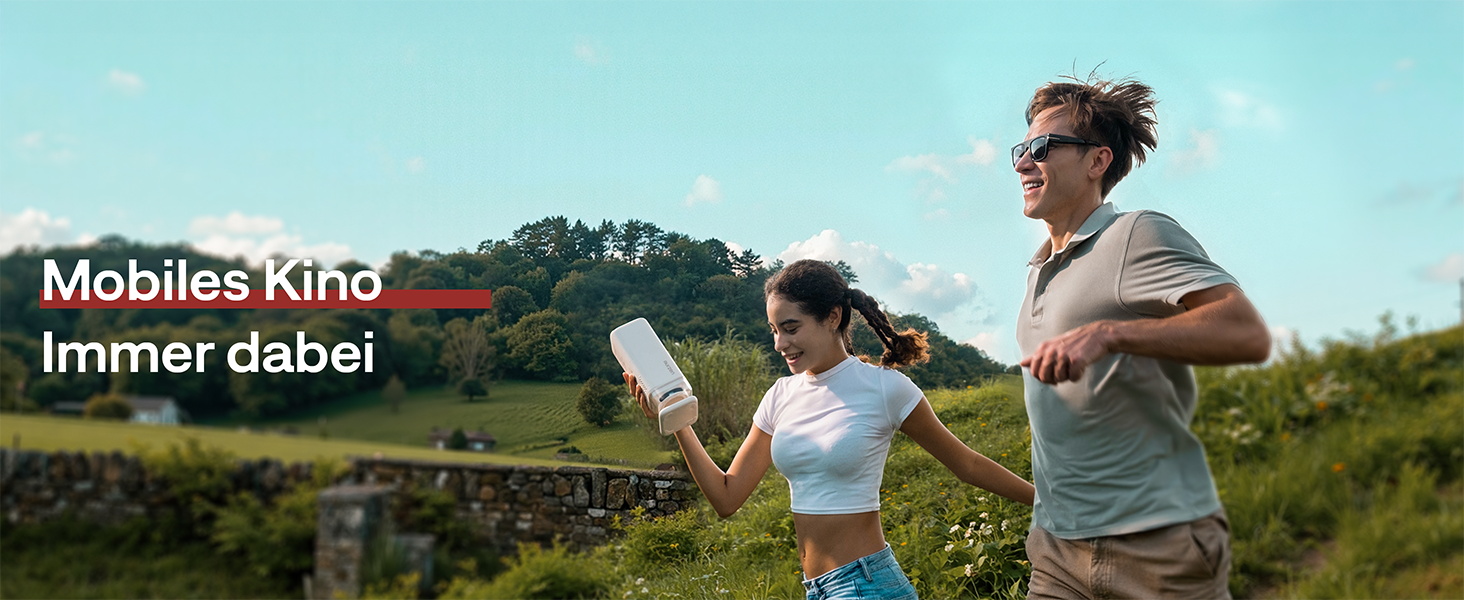 Smart проєктор Aurzen Boom Air Mini Beamer з Google TV та Netflix, 4K, USB-C, Dolby Audio, WiFi, Bluetooth, TOF автофокус, обертовий стійкий, кремовий