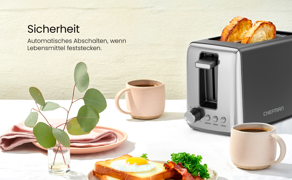 Тостер Chefman з 2-ма слотами, 7 ступенів підсмажування, знімний піддон для крихт, для товстого хліба та багелів, розморожування, зупинка, функція грилю – чорний