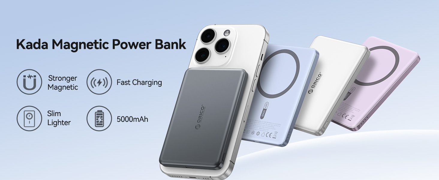 Power Bank Orico Kada Magsafe 5000mAh з MagSafe, USB-C, 20W PD, для iPhone 16/15/14/13/12, фіолетовий
