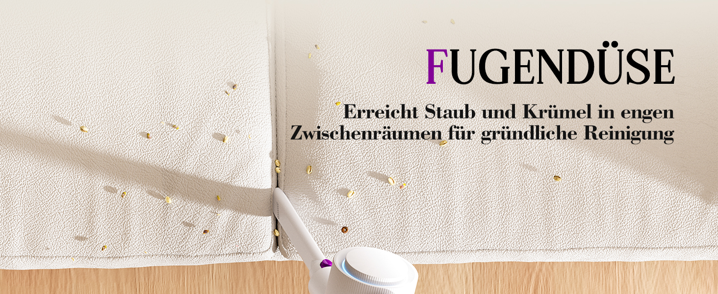 Бездротовий акумуляторний пилосос 45000 Па, 60 хв, 1.75 кг, 6-в-1 з сенсорним екраном, LED-підсвічуванням, антизаплутувальною насадкою та зарядною станцією, 7-шарова фільтрація для шерсті тварин, килимів, твердих поверхонь, авто, білий з фіолетовим