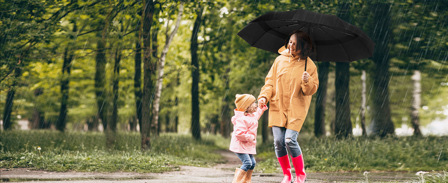 Шкіряний парасоль з автоматичним відкриванням, великий, стійкий до вітру, 104 см, 10 ребер, чорний, для чоловіків та жінок