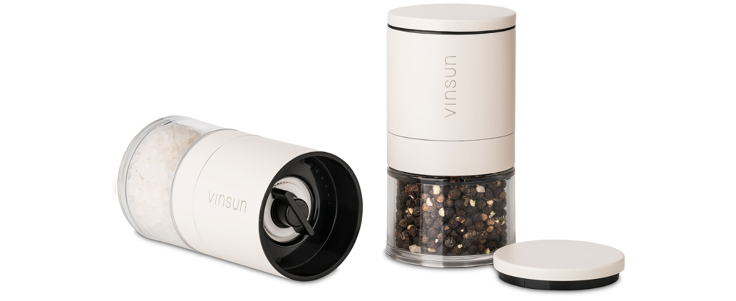 Набір з 2 мельниць для солі та перцю Vinsun - ручні, керамічний механізм, регульований, нержавіюча сталь, ø51x100mm