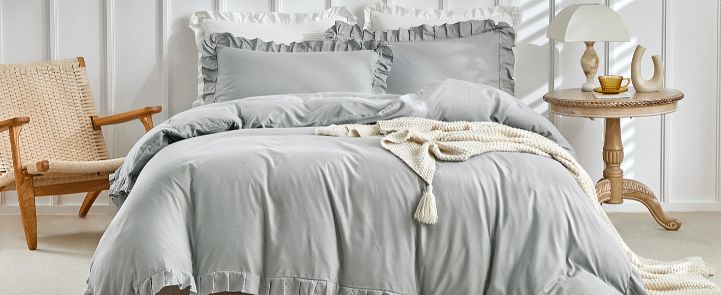 Комплект постільної білизни Lekesky 135x200 (4 частини) - сірий, з квітковим візерунком, мікрофібра, поліестер