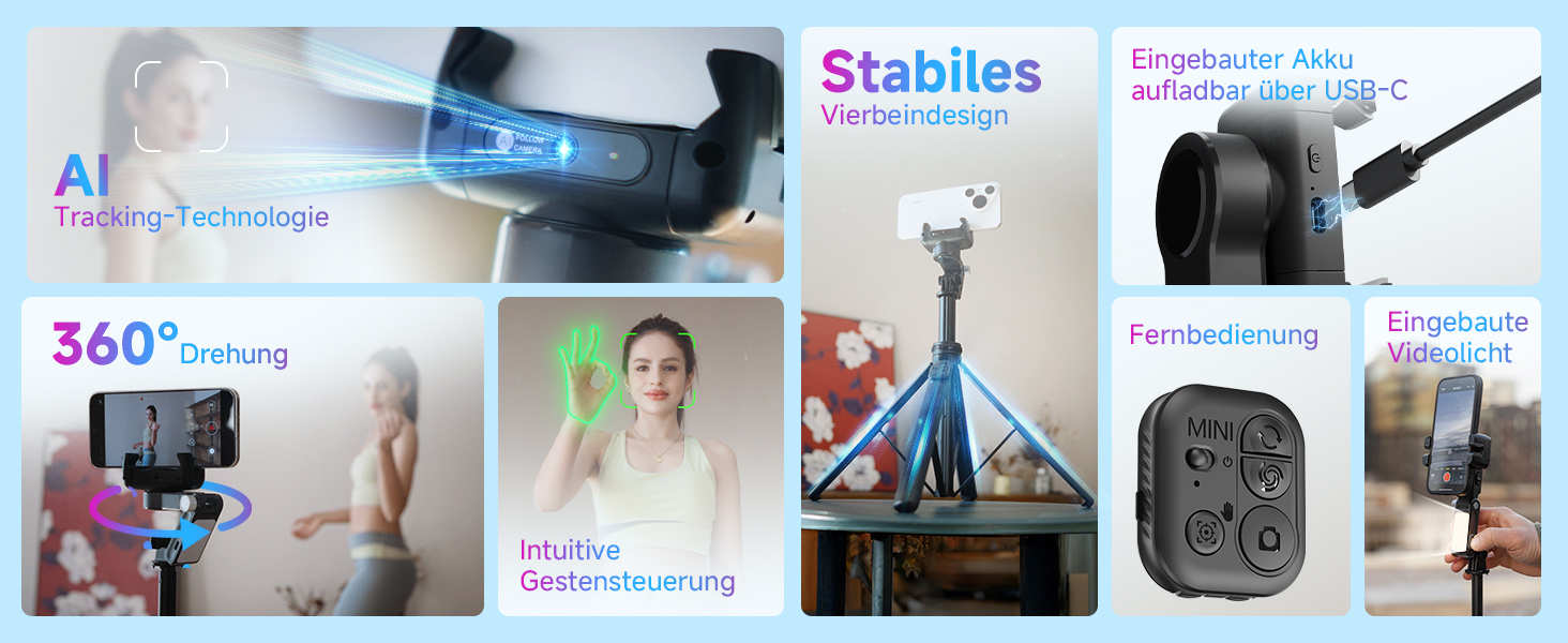 Штатив для смартфона Rollei з автоматичним відстеженням обличчя та стабілізацією відео 360° | Gimbal для TikTok Live Streaming