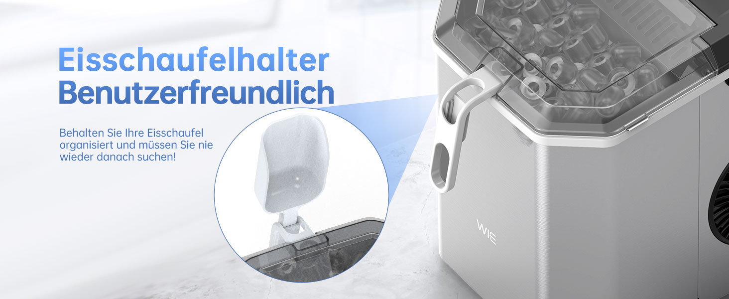 Машина для приготування льоду WIE 1.3 л з лопаткою, 9 кубиків за 6 хвилин, тиха, самоочисна, для кухні, офісу, бару, вечірки (срібна)