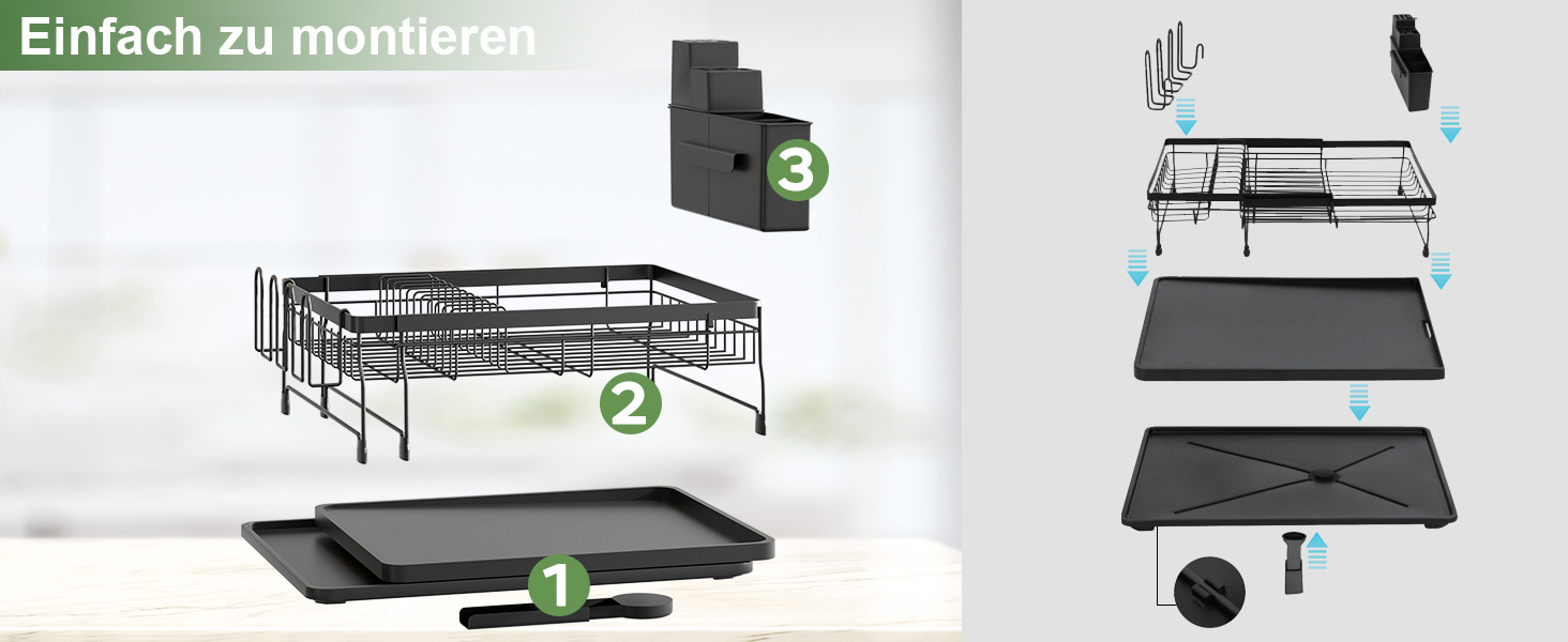 Підставка для посуду ROTTOGOON 2-рівнева з нержавіючої сталі, чорна, для кухонної стільниці