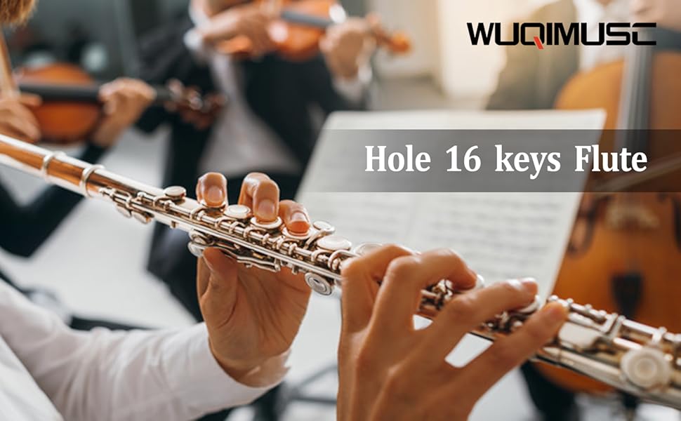 Флейта WUQIMUSC C з 16 клавішами та закритими отворами – студентська флейта для початківців, легка у використанні, міцна конструкція, з футляром, набором для чищення та рукавичками
