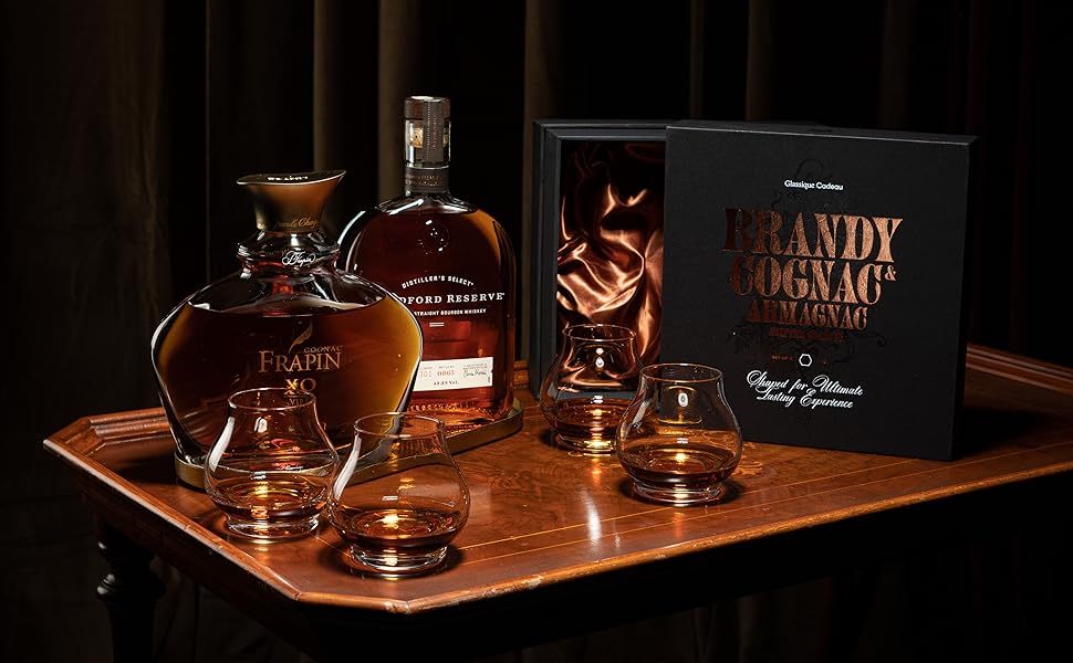 Набір келихів для коньяку та бренді GLASSIQUE CADEAU 240 мл, 4 шт, кришталеві, для дегустації, без ніжки, подарунковий комплект, придатні для миття в посудомийній машині