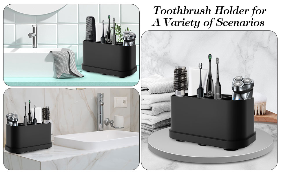 Тримач для зубних щіток з силікону, органайзер для ванної кімнати з присосками, 5 слотів, водонепроникний, для сім'ї (чорний)