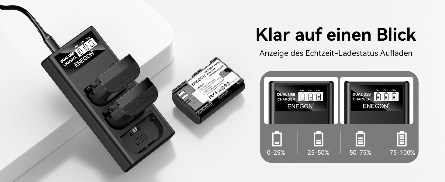 Акумулятор ENEGON LP-E6 (3x3000mAh) з зарядним пристроєм на 3 слоти LCD, сумісний з Canon EOS 5D, 5D Mark II, 6D, 7D, 60D, 70D, 80D, 90D, XC10, XC15