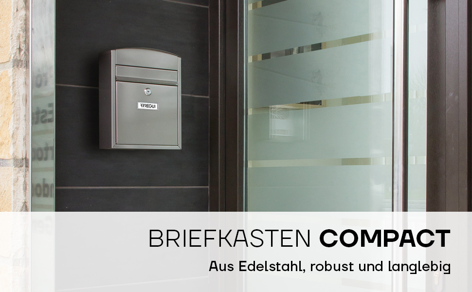 Поштовий ящик ARREGUI Compact E5731 сталевий оцинкований, білий (нержавіюча сталь), розмір S (DIN A5), настінний, водонепроникний, з табличкою для імені, 2 ключі, легкий монтаж