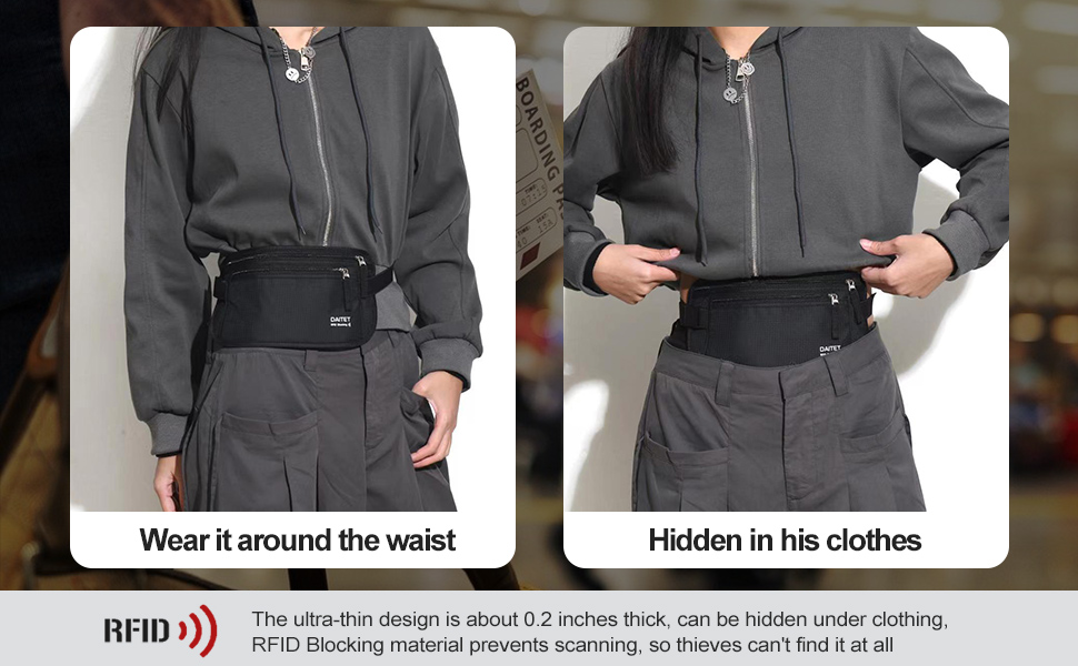 RFID-захисний пояс-сумка для грошей для чоловіків та жінок, чорний, ширина пояса 3.7 см