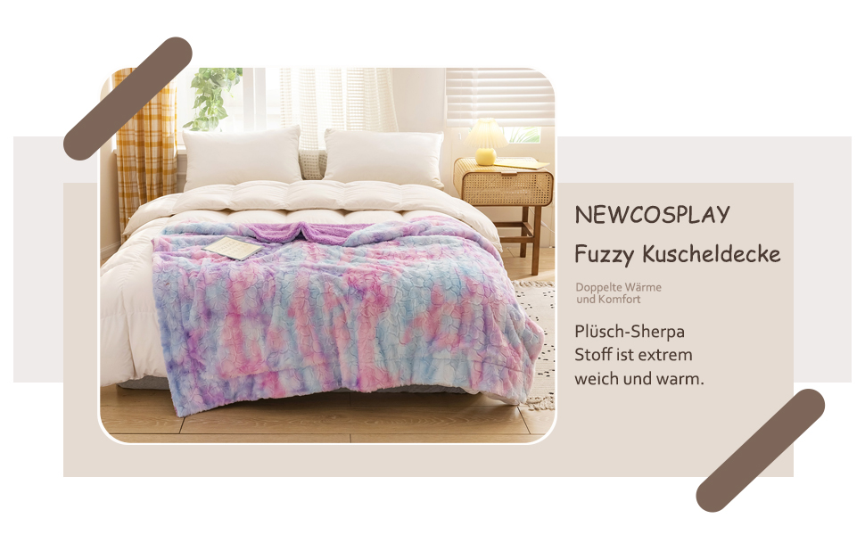 NEWCOSPLAY М'яка плюшева ковдра з штучного хутра, Sherpa підкладка, теплий плед для дивана та ліжка (фіолетовий райдужний, 100 x 130 см)