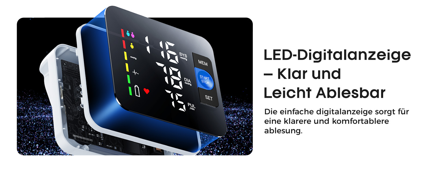 Тонометр на плече Oberarm з голосовим оповіщенням, LED-дисплеєм, для обхвату плеча 22-42 см, пам'ять на 3 користувача, зарядка Type-C, чорний