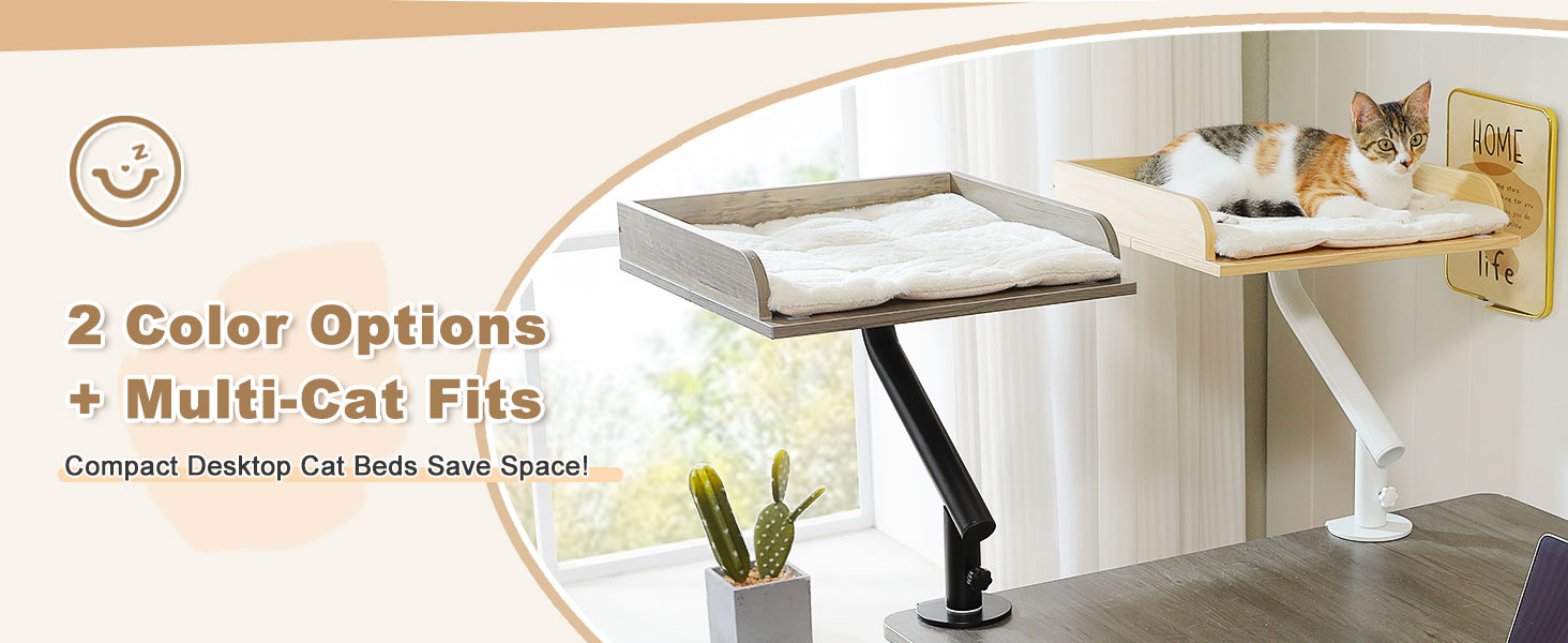 Кішка ліжко PAWZ Road для столу з інтерактивним плюшевим м'ячем, кошик для котів, 360° обертається, гамак для котів, ліжко для котів, підходить до 22.5 кг (Бежевий, прямокутний, дерев'яний)