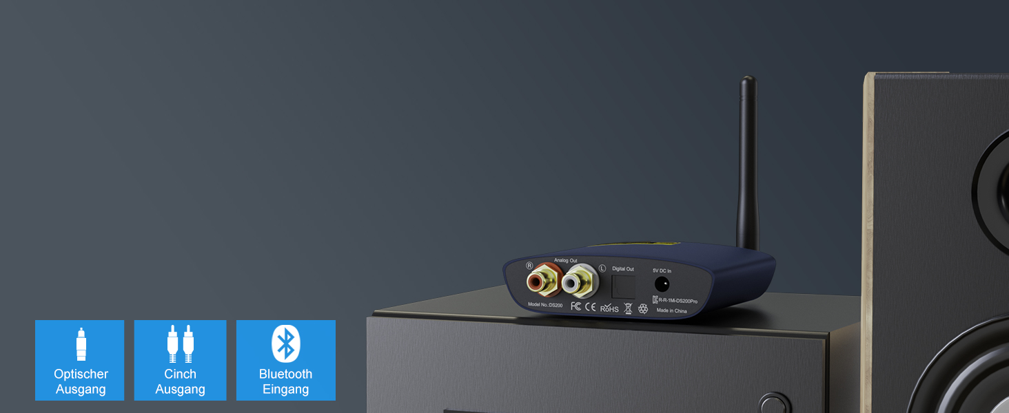 1Mii Bluetooth 5.3 HiFi Аудіоприймач для стереосистеми: Bluetooth адаптер з DAC (384kHz / 32bit), aptX HD, LDAC, вихід Opt/RCA для AV ресивера або підсилювача (блакитний)