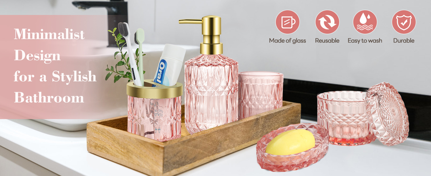 5-ти предметний набір аксесуарів для ванної кімнати: дозатор для мила та лосьйону, склянка для зубних щіток, стаканчик, мильничка та органайзер - сучасний декор для ванної, кухні, туалетного столика