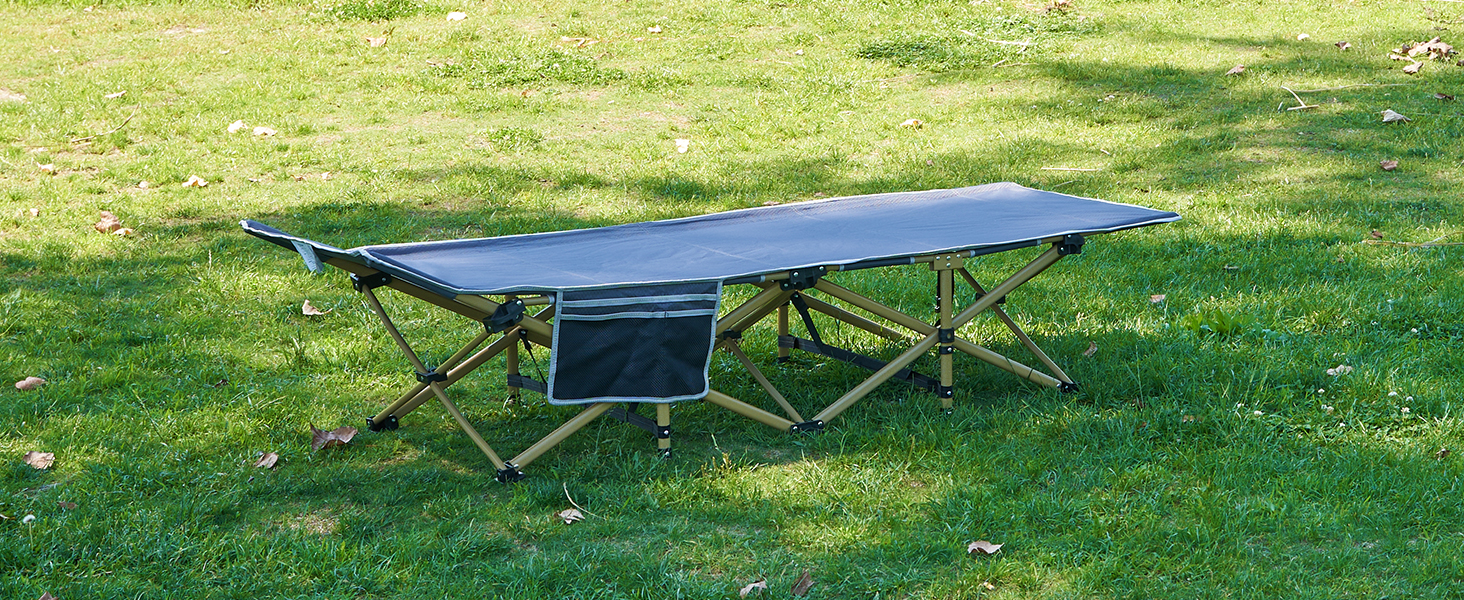 Ліжко похідне REDCAMP складане XXL, 71 см, вантажопідйомність 226 кг, сіре/зелене/чорне - для кемпінгу, туризму, пляжу, саду