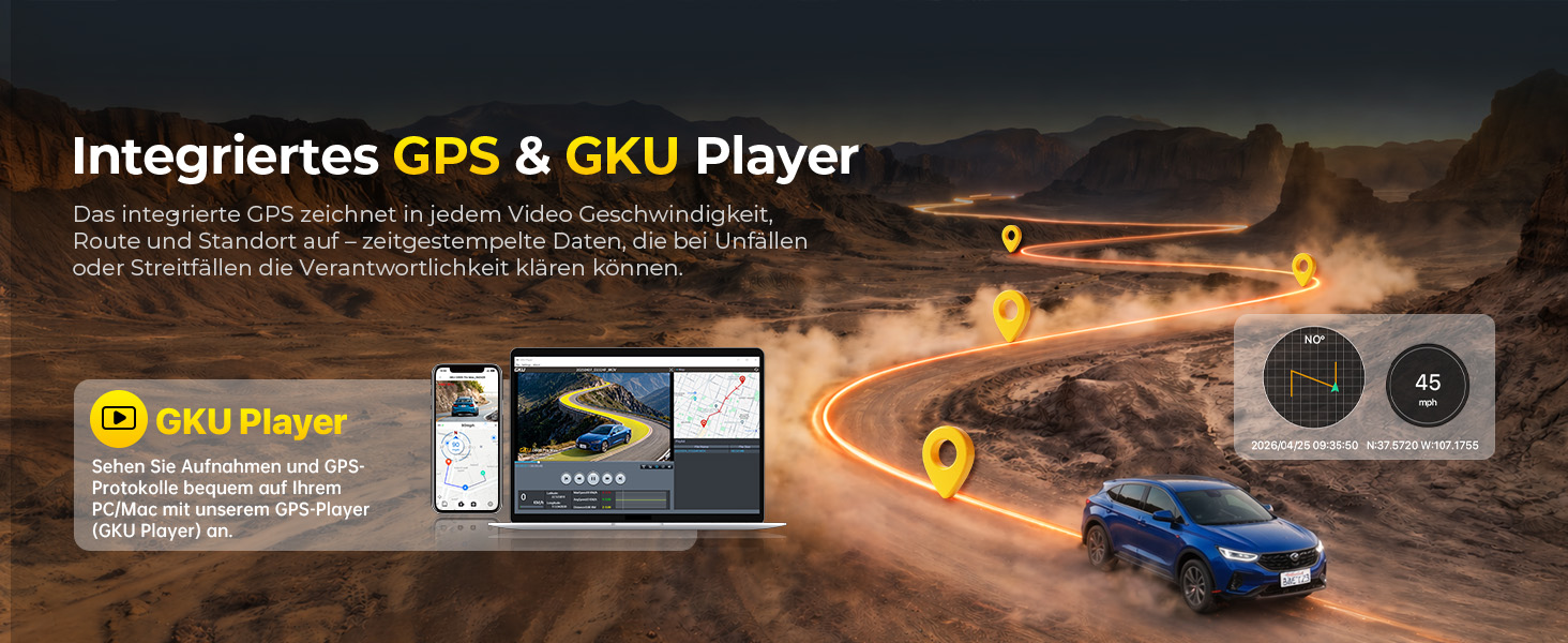 Автомобільний відеореєстратор GKU D600ProMax 4K Ultra HD з передньою та задньою камерами, сенсором STARVIS 2 та WiFi 6 (чорний)