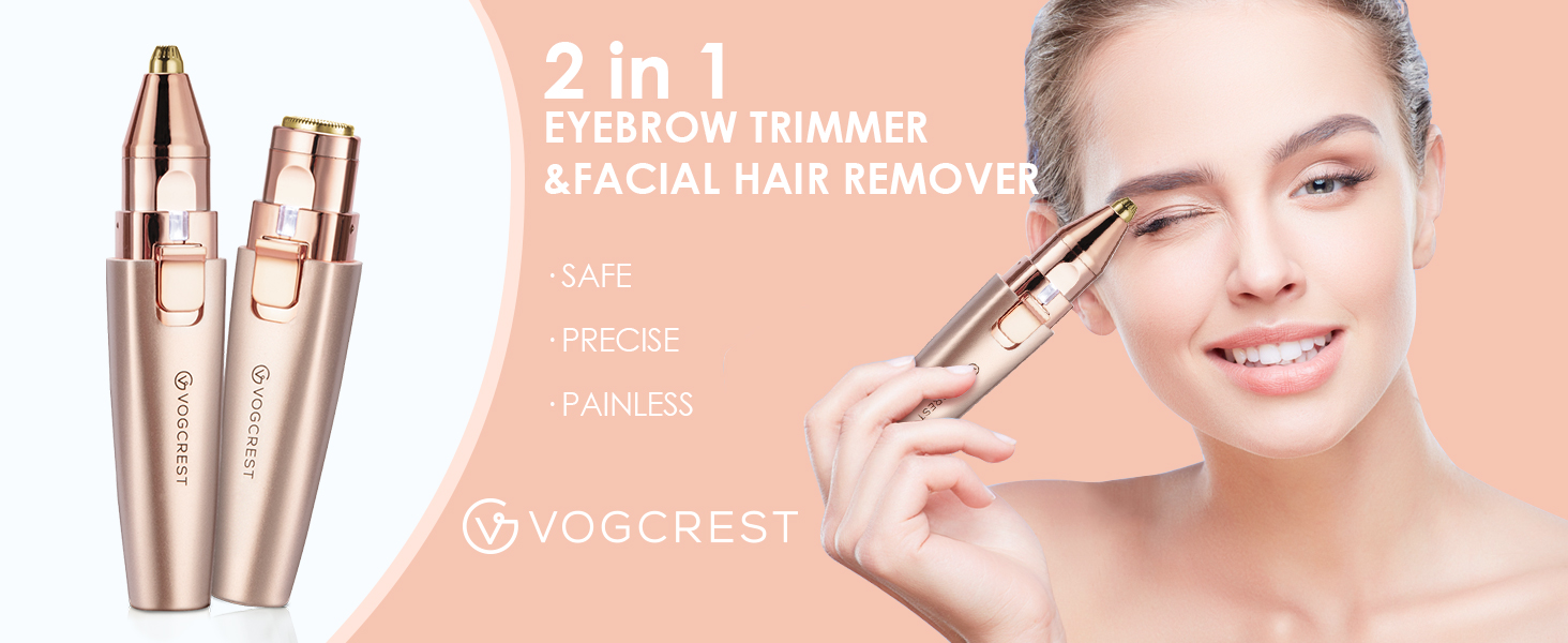 Тріммер для обличчя та брів 2-в-1 VG VOGCREST з LED-підсвічуванням (Рожеве золото)