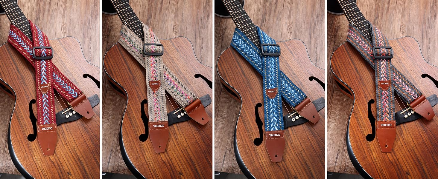 Гітарний ремінь 5,1 см з бавовни з шкіряними кінцями для бас-гітари, електрогітари та акустичної гітари, синій