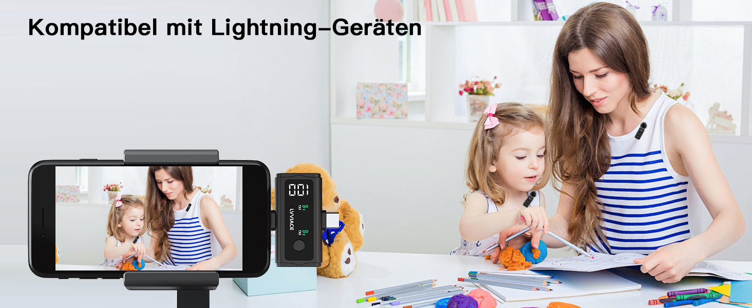 Мікрофон-петличка 3-в-1 для iPhone, Android, камери: бездротовий мікрофон з шумозаглушенням, 45 годин роботи, цифровий дисплей, кейс для зарядки, відеозйомка, стрімінг