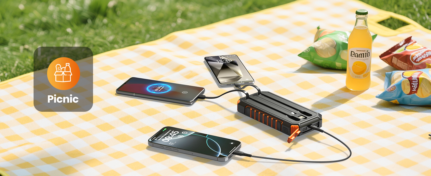 Power Bank A ADDTOP 22.5W 20000mAh Сонячна Бездротова Зовнішня Батарея з 2 USB-кабелями та Ліхтариком для Телефонів, Планшетів, Кемпінгу (Чорний)