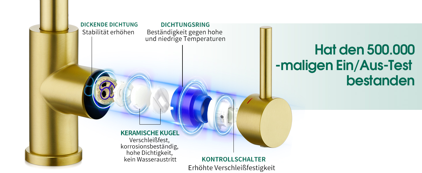 Кран кухонний CREA, 360° поворотний, з високим виливом, з матовим золотом