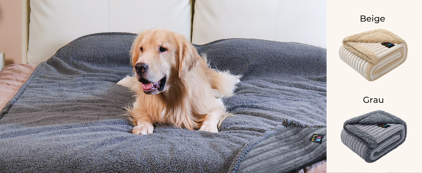 Водонепроникний плед для собак Luciphia, миючий, для собак, котів, цуценят, теплий, м'який флісовий плед Sherpa, для ліжка, дивану, канапи, сірий (102 * 145 см), розмір M (102 * 145 см)