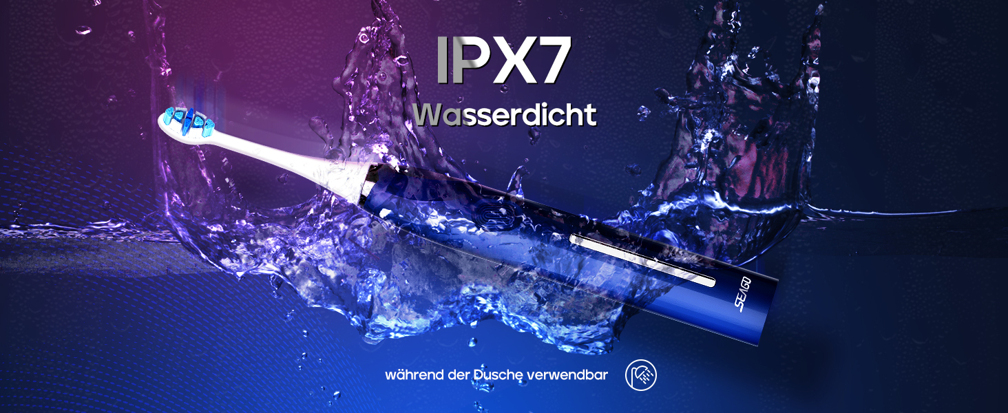 Електрична зубна щітка Seago з датчиком тиску, 40000 VPM, 8 насадок, 5 режимів, звукова, з підставкою, чохол для подорожей, для дорослих, SG-2752 (Блакитна)