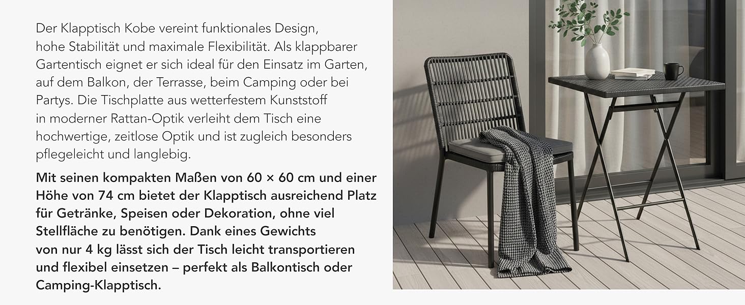 Складаний стіл Floordirekt Kobe для буфета, саду, тераси, балкона та кемпінгу - 183x76 см